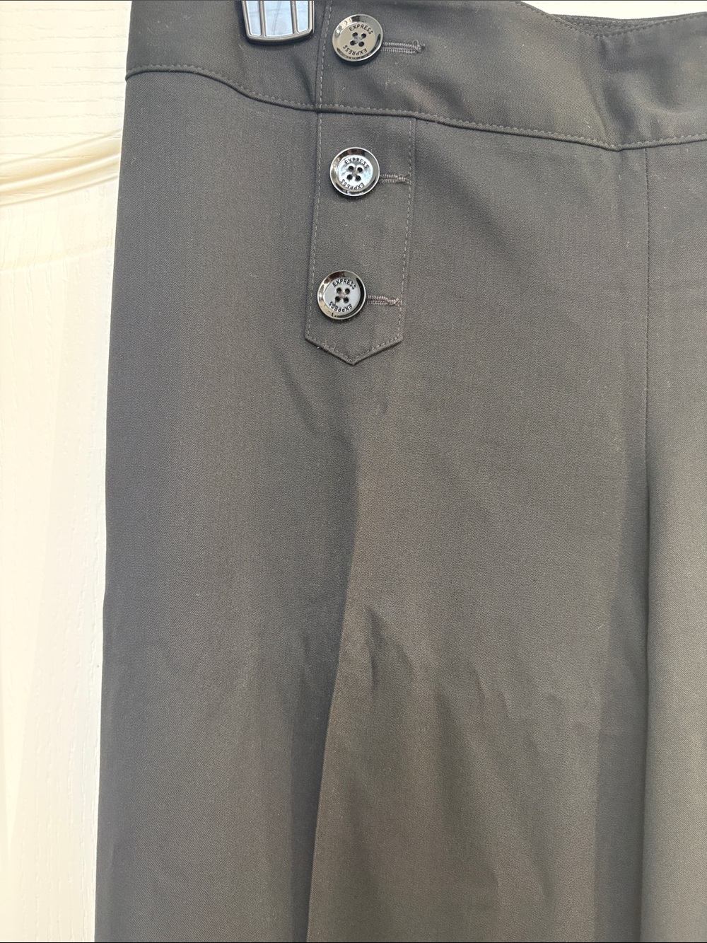 Express Black Wide-Leg Dress Pants with Button Waist Detail - Picture 3 of 7